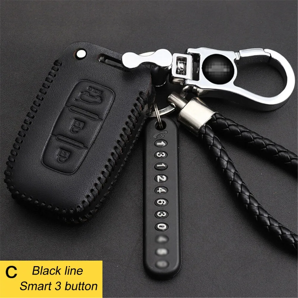 Genuine Leather Smart Key Case Cover for KIA Rio 3 K2 K3 K4 K5 SportageR Sportage Sorento Soul Cerato Carens KX Car Styling Genuine Leather Smart Key Case Cover for KIA Rio 3 K2 K3 K4 K5 SportageR Sportage Sorento Soul Cerato Carens KX Car Styling