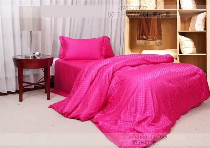 hot pink silk bedding set plaid satin sheets super king size queen pink bed sheet