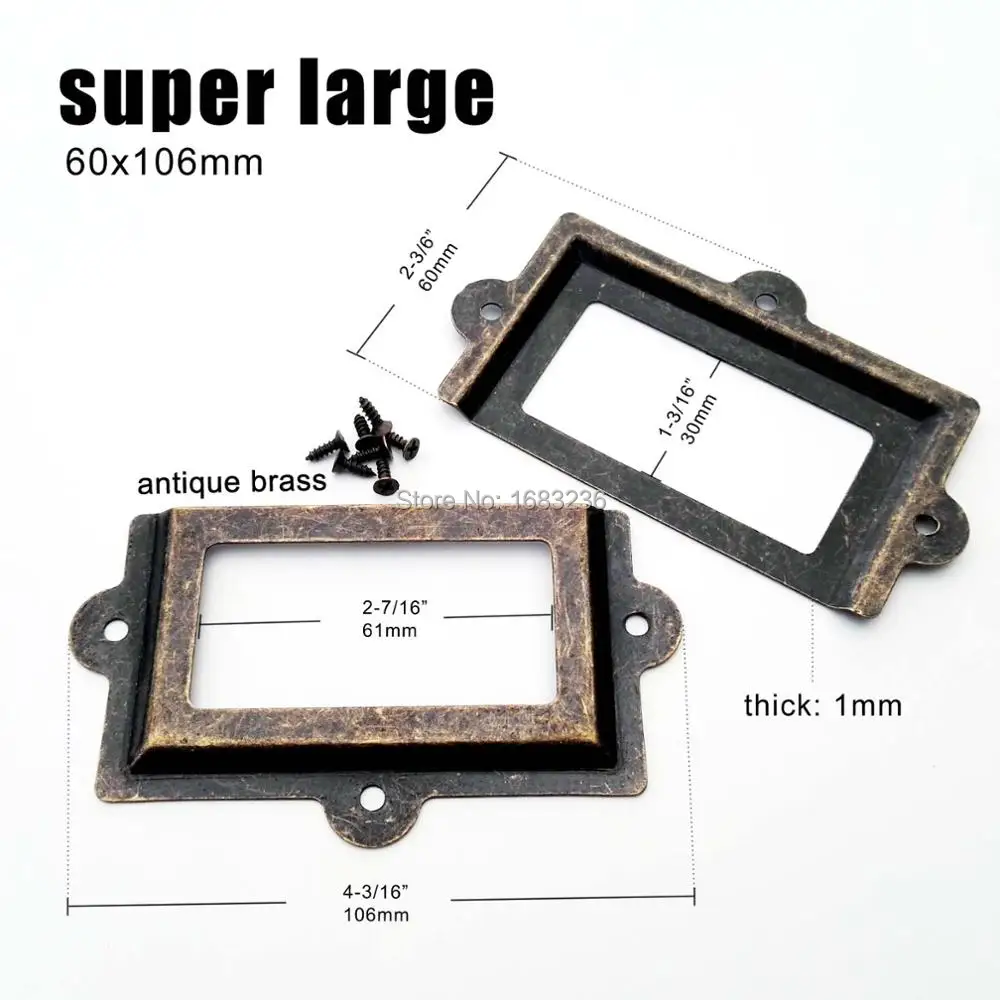 2, 6 штук в партии, мини большие металлические этикетки держатель тянуть рамки Внутренняя дверные ручки чаши имя файла держатель для карт для мебели выдвижной ящик в шкафу, 4 размера, S, M, L, 2 цвета