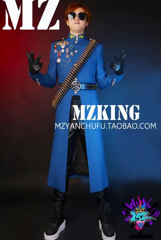 BIGBANG Чи-длинные GD Для мужчин певцов синий сапфир форма шерсть шлифовальные волосы Длинный плащ пальто костюмы сценические верхняя одежда 5xl