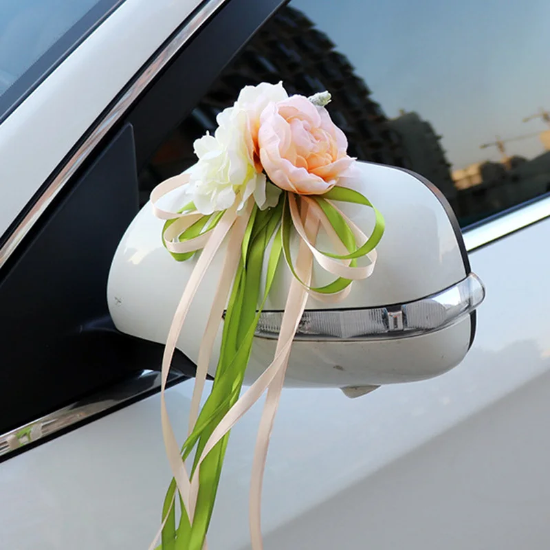 Свадебный автомобиль зеркало двери украшения цветок из шелковой ленты Свадебная вечеринка Искусственные цветы HG99 - Цвет: Черный
