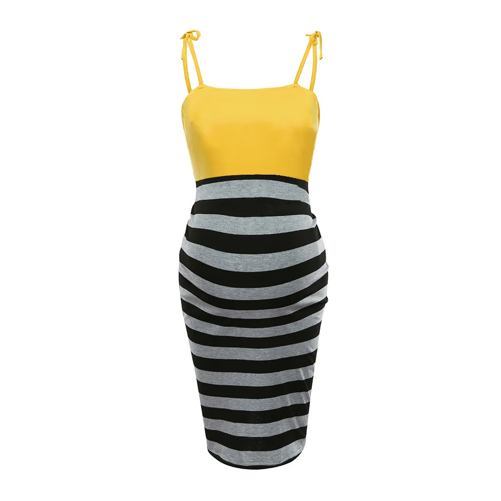 

MUQGEW Women's Dress Fashion Striped Matching Maternity Dress Sexy Sleeveless Tunic Dress For Pregnant Women Vestidos Embarazada