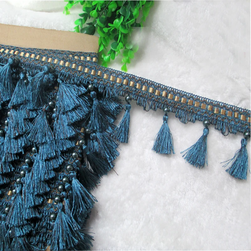 

12Yard / Lot Lace Tassel Pearl lobbing fringe applique ball curtain Sofa Tablecloth accessories lace trim diy decoration fabric