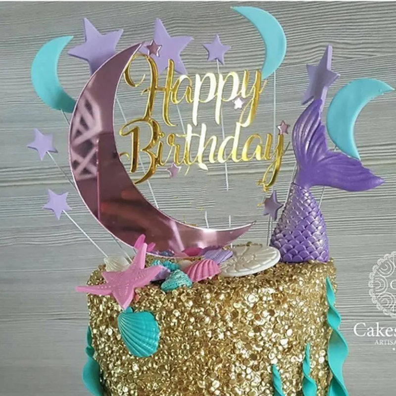 Золотой с днем рождения акриловый торт Топпер розовая Луна акриловый торт Топпер для девочек день рождения торт украшения детский душ
