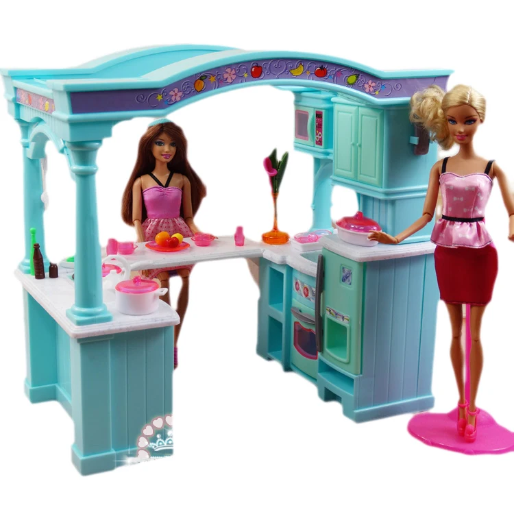 Многофункциональная Мега кухня для кукольного домика Барби мебель большого размера DIY Строительная модель игрушки для девочек косплей забавные аксессуары