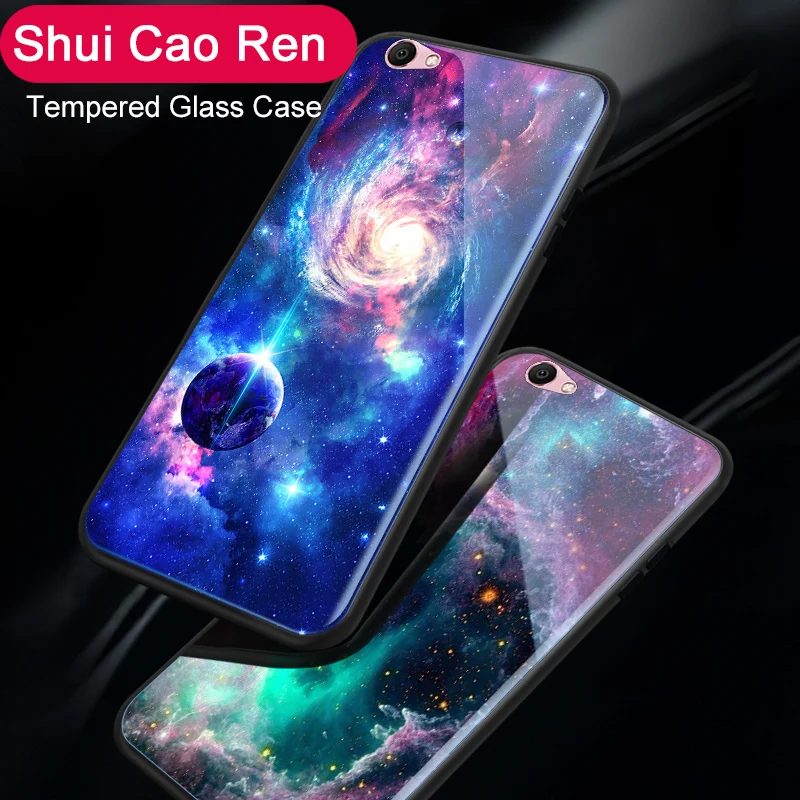 

Luxury Glass Case For Vivo V5 Lite Y66 Y67 Y69 V3 Max Starry Sky Space Back Cover For Vivo V7 PLus Y79 Y75 Y55 Bag Coque