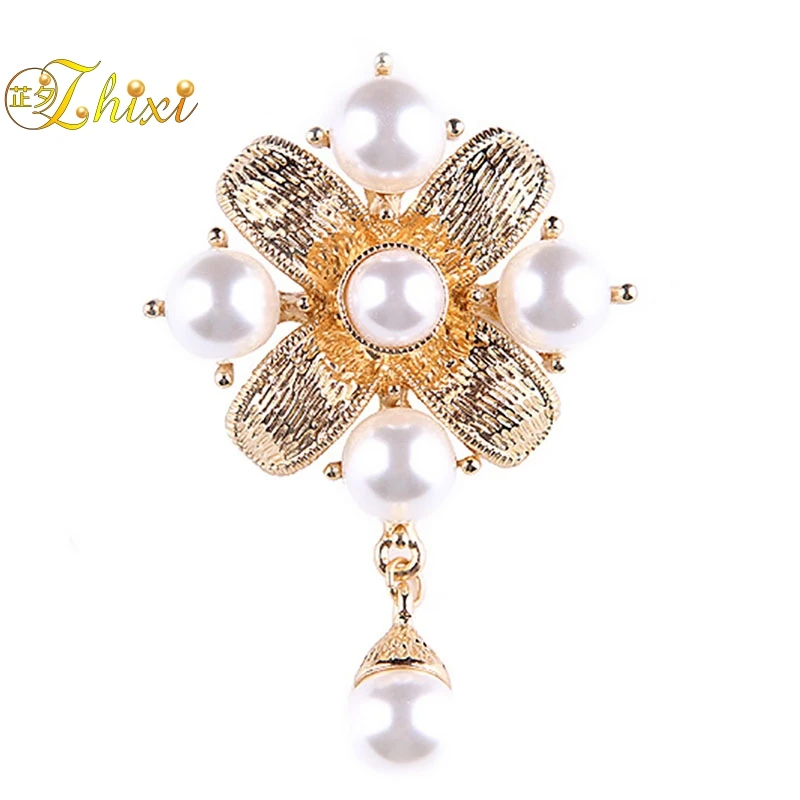 

ZHIXI Real Pearl Brooches Flower Brooch 8-9MM For Women White Fine Pearl Jewelry Trendy Valentine's Day Gift Camellia B99122
