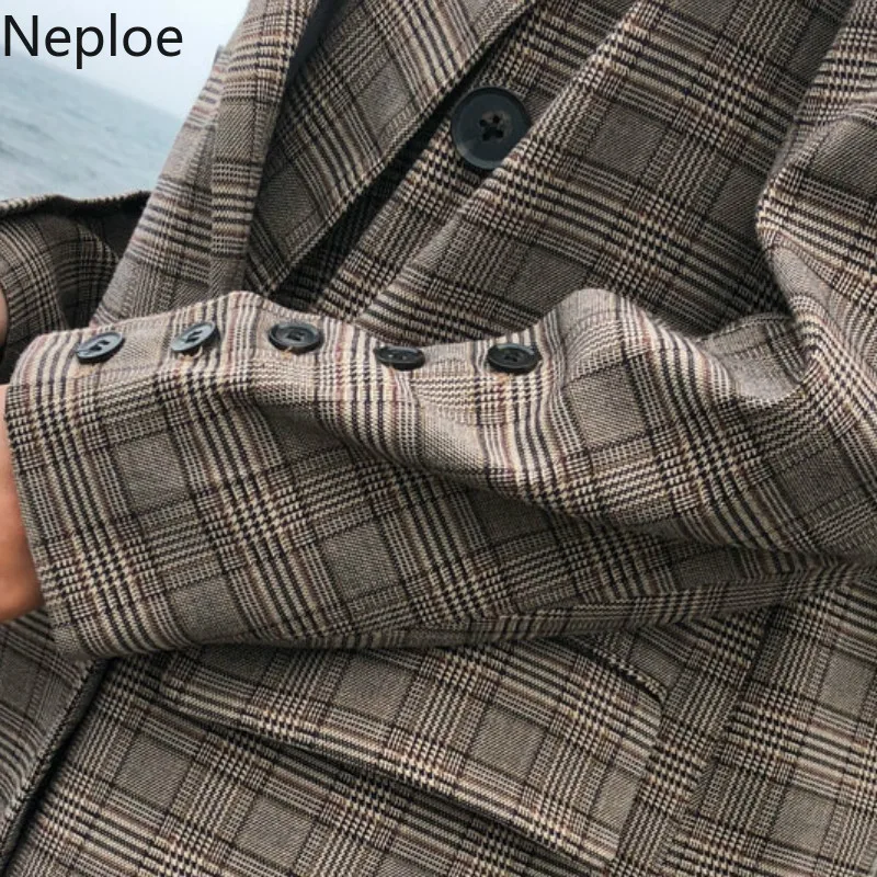 Женский двубортный Блейзер nesloe клетчатый блейзер с длинным рукавом и высокой