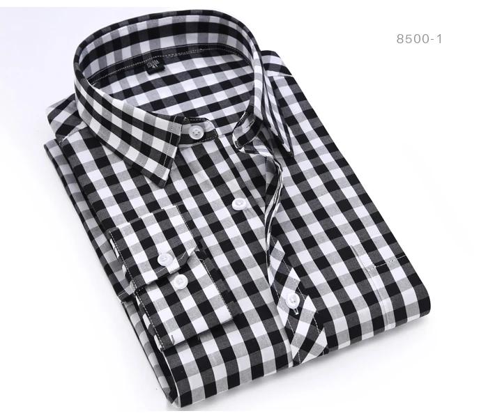 Мужская хлопковая рубашка в стиле смарт-кэжуал, классическая рубашка в клетку с накладным нагрудным карманом и длинными рукавами