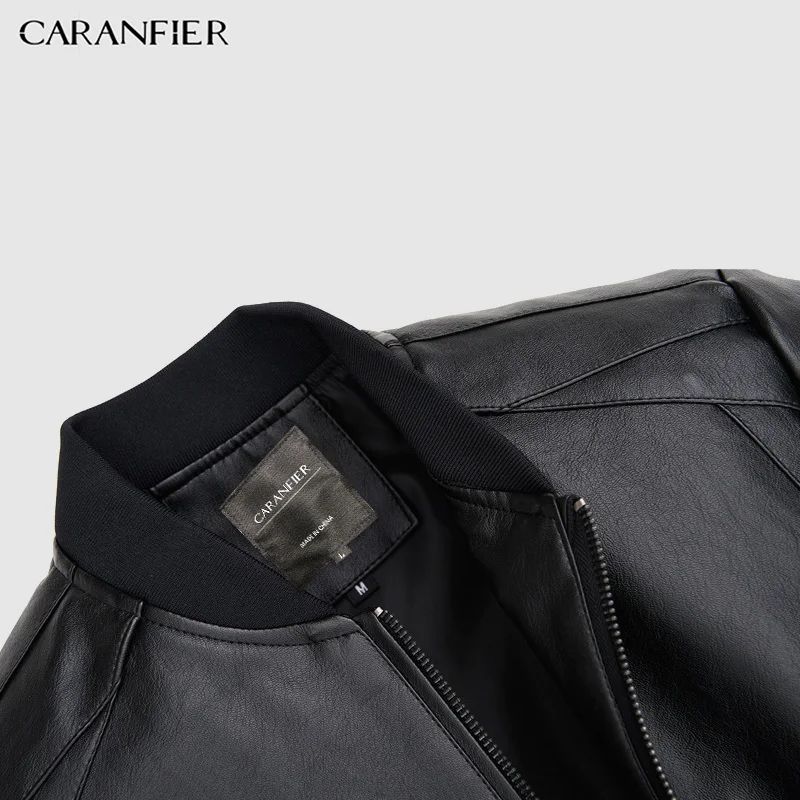 CARANFIER мужские кожаные куртки мотоциклетный стоячий воротник на молнии карманы мужское моющее пальто из ПУ Байкер искусственная кожа модная верхняя одежда