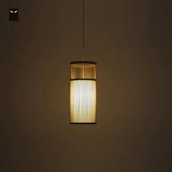 

Bamboo Wicker Rattan Tube Pendant Light Fixture Handmade Asian Japanese Tatami Hanging Ceiling Lamp Restaurant Dining Table Room