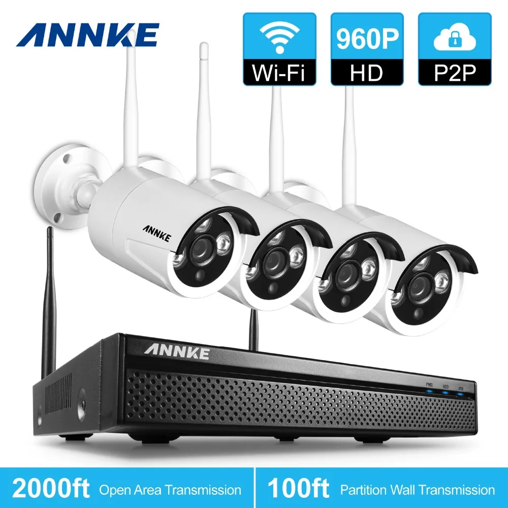 ANNKE 960P 4CH Network NVR 1.3MP Wireless Home CCTV Security IP Camera System