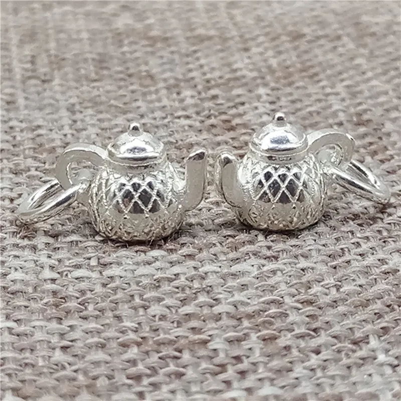 

925 Sterling Silver 3D Small Teapot Tea Pot Charms Pendants for Necklace Bracelet Earring