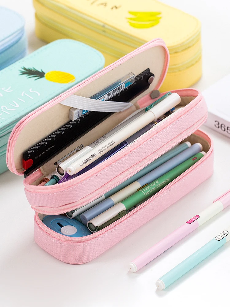 

Fruit Large capacity Canvas Double-layer Pencil Bag Simple Primary And Secondary School Students Cute Cartoon Creative