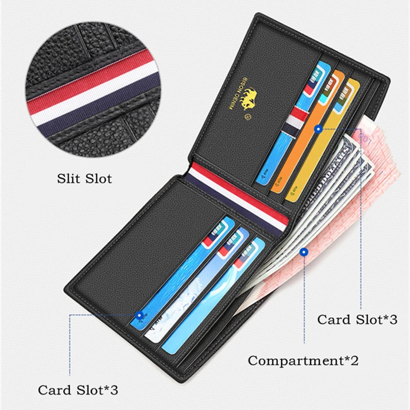 البيسون الدنيم 100% بقرة محفظة جلدية رجالي الأزياء Bifold محفظة حمل بطاقات الذكور قصيرة القياسية محفظة عالية الجودة N4475