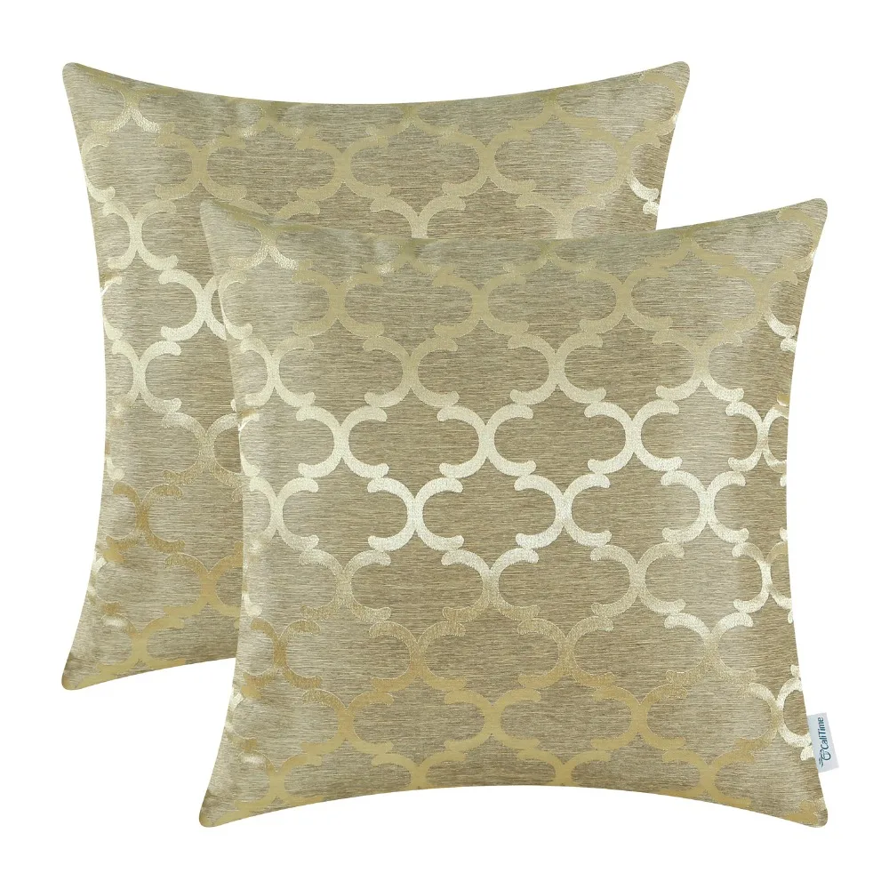 

2PCS CaliTime Reversible Cushion Covers Pillows Shell for Coussin Morden Quatrefoil Accent Geometric 18"X18" 20"X20" Gold