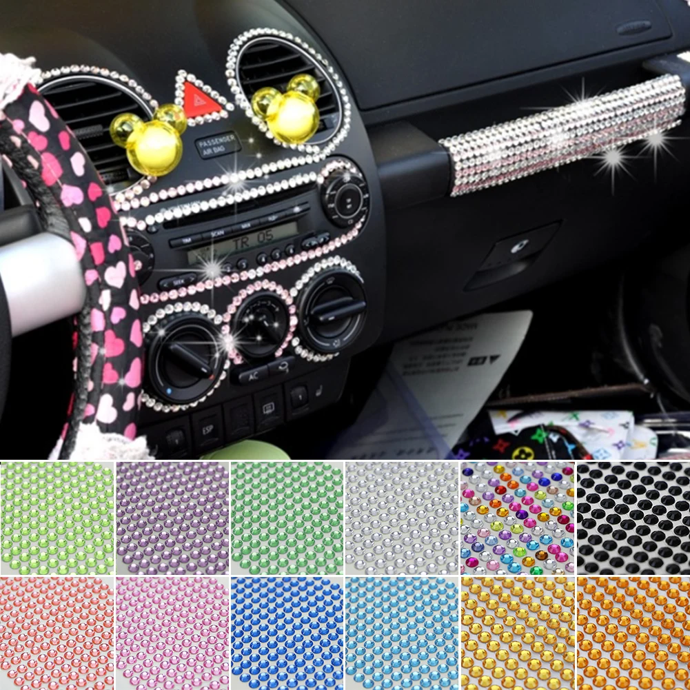 

750Pcs/sheet Fashion DIY Car Sticker 3mm Crystal Rhinestone Interior Styling Sticker Decor Decal PC Computer Decor 13.5*8.2cm#06