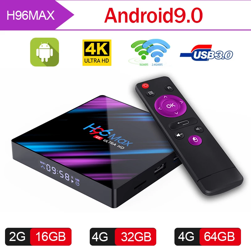 ТV BOX Android 9,0 H96 MAX 3318 tv BOX 2 Гб ОЗУ 16 Гб ПЗУ 2,4/5,0G WiFi Bluetooth 4,0 4 K 3D ip tv Android box