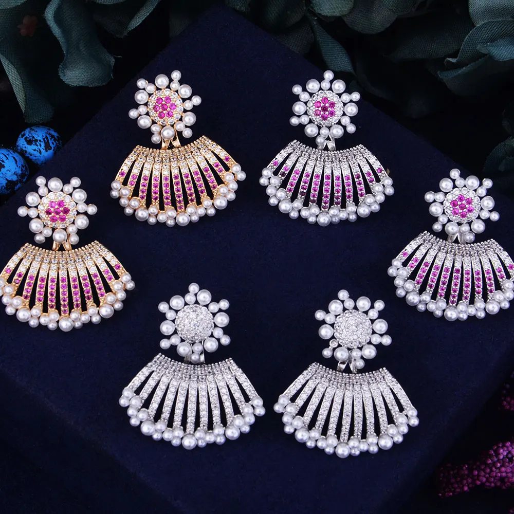 GODKI Имитация жемчужные серьги-гвоздики полный Mirco кубический цирконий; для помолвки серьги-джекеты женское платье ювелирные изделия