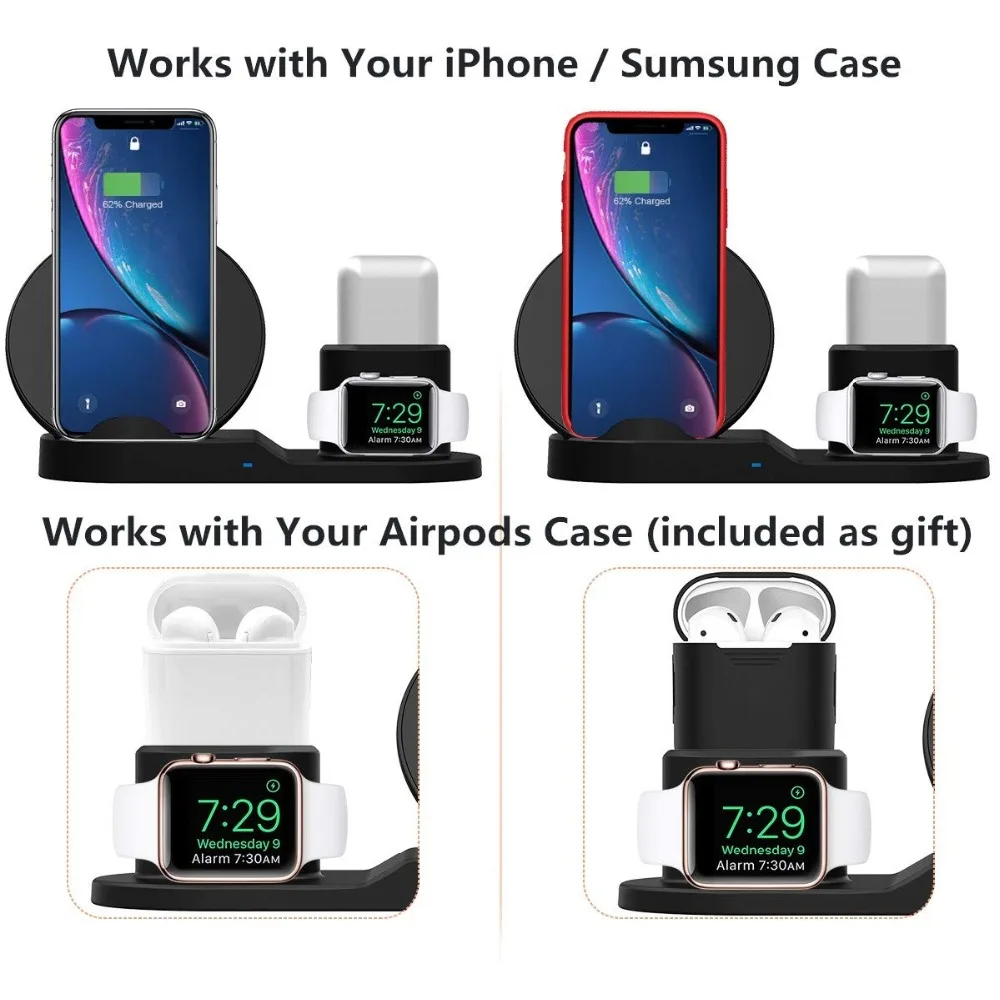 Wireless Charger Stand for iPhone AirPods Apple Watch, Charge Dock Station Charger for Apple Watch Series 5/4/3/2 iPhone 11 X XS