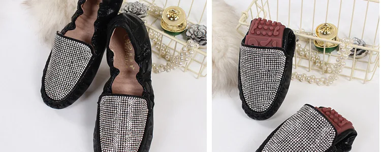 Spring Summer Flats Shoes Women Ballet Shoes For Women Casual Crystal Boat Shoes Slip On Soft Rhinestone Women Flats Plus Size