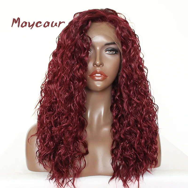 Maycaur Burgundy Curly Lace Front Wigs Natural Hair Synthetic Hair Wigs