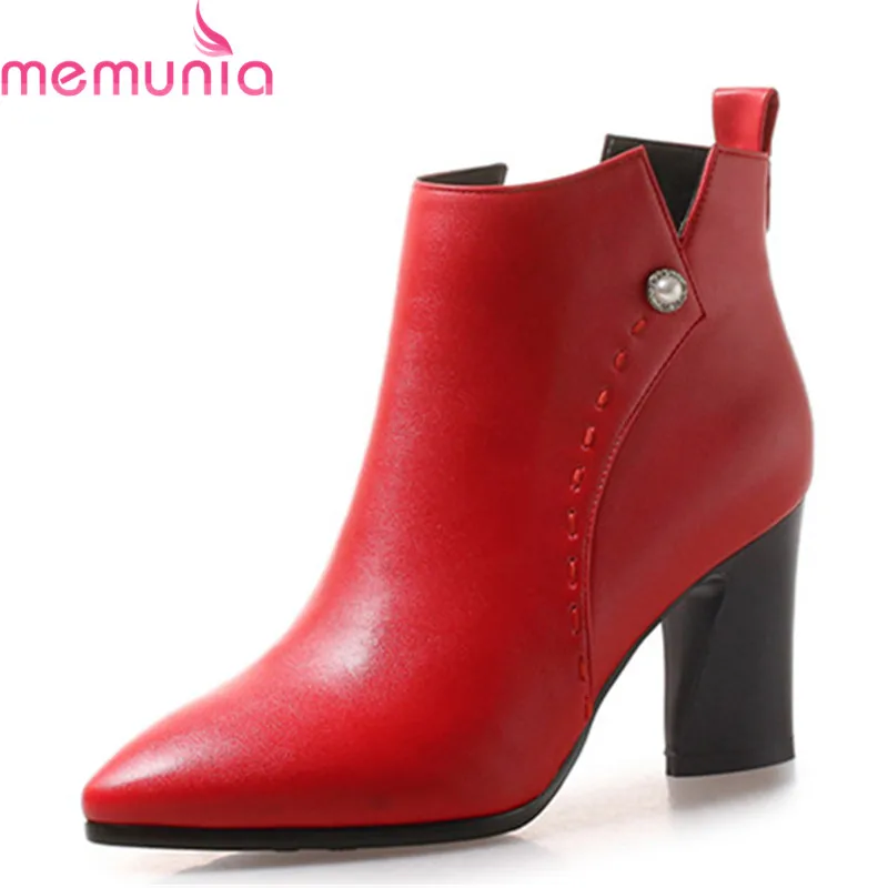 

MEMUNIA 2020 new arrival ankle boots women pointed toe autumn winter high heels boots simple zipper fashion Office shoes ladies