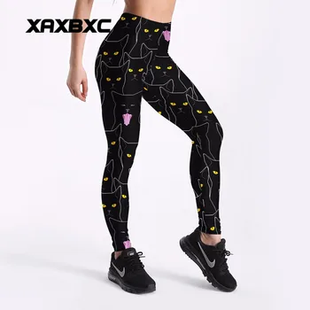 

XAXBXC 4113 Black Cat Witch Magic Prints Elastic Fitness Workout Push Up Women Leggings Slim Sexy Female Pencil Pants Plus Size