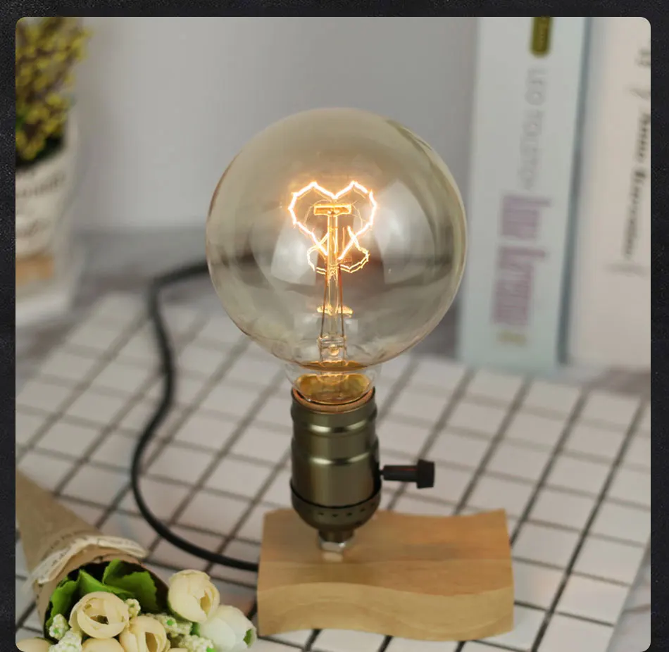 Lâmpada do Vintage Lâmpada de Tungstênio Coração Forma Filamento Edison E27 220 v 24 w Artística Lâmpada Espiral Âmbar G95 6 Cheap Lâmpadas incandescentes