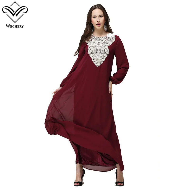 Wechery шифон мусульманское платье цветочные длинным сращены Абаи для Для женщин Исламская Костюмы хиджаб Платья страна ТУРЦИЯ кружева