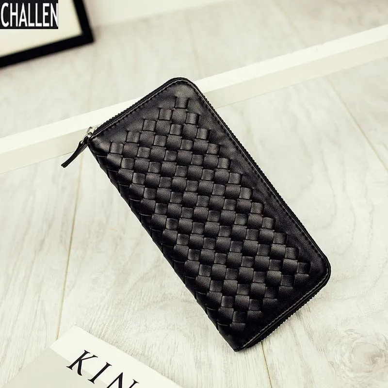 Women Leather Wallet Kpop New Hot Sale High-grade Classic Embossed Woven Zipper Fashion Wallet Brand Free Shipping