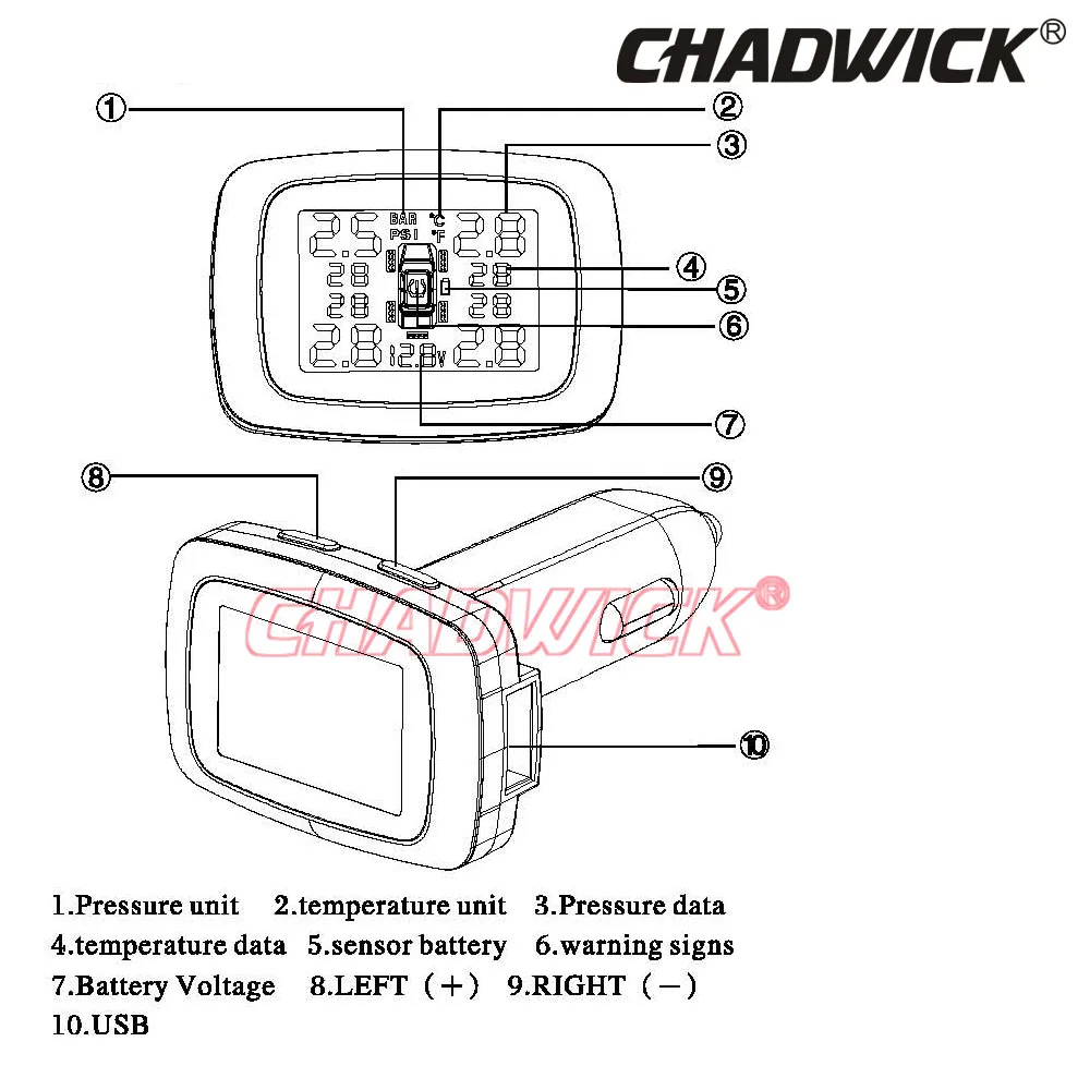 TP620 беспроводной умный автомобиль TPMS 12 В цифровая система контроля давления в шинах Автосигнализация внутренний датчик CHADWICK