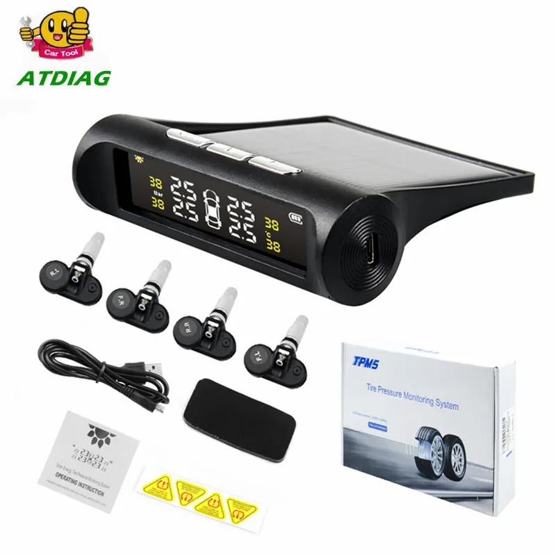 

Professional Solar TPMS Car Tire Pressure Alarm Monitor System Display 4 External Sensors Temperature Warning Fuel Save