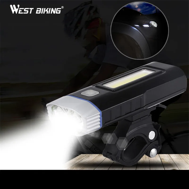 Top WEST BIKING USB Rechargeable Bike Light Front Handlebar Sports Cycling Led Lights Battery Flashlight Torch Bicycle Headlights 3