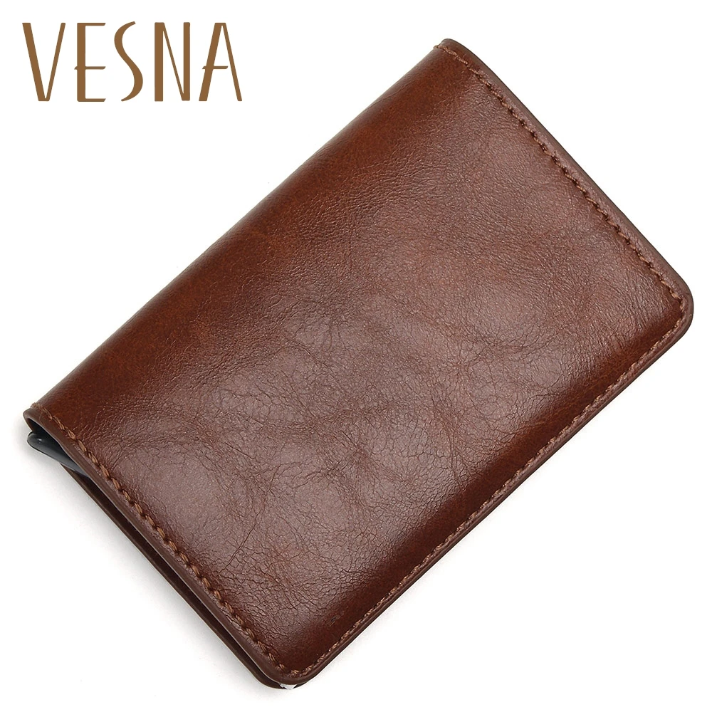 

Fashion Men Metal Card Holder RFID Stainless Steel PU Leather Credit Cards Case Wallets Automatically Eject Anti-Theft Card Box
