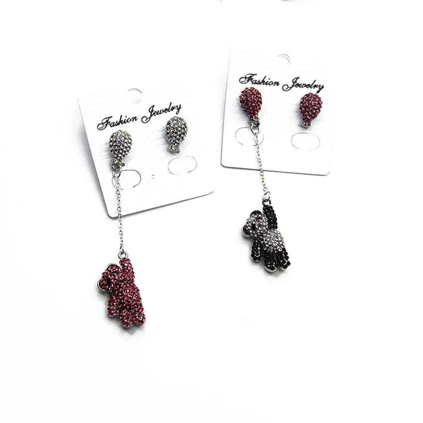 

new fashion women gem balloon panda crystal earrings asymmetry Bear full of earrings female jewelry 437
