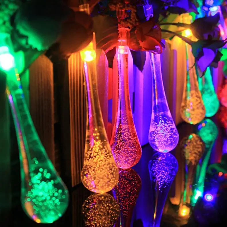 

4 Color Solar Light String Twinkling Glass Water Drop 15ft 20 LEDs Garden Decoration Window Porch Fairy Lamp for Wedding Party