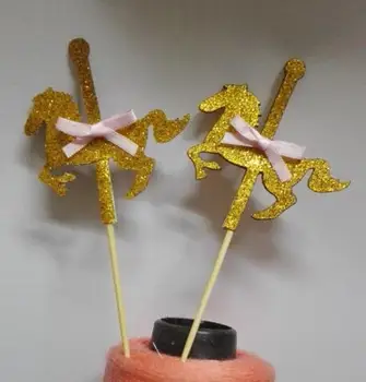 

Glitter rocking horse cupcake toppers wedding party engagement food picks girl boy baby shower birthday cake decor