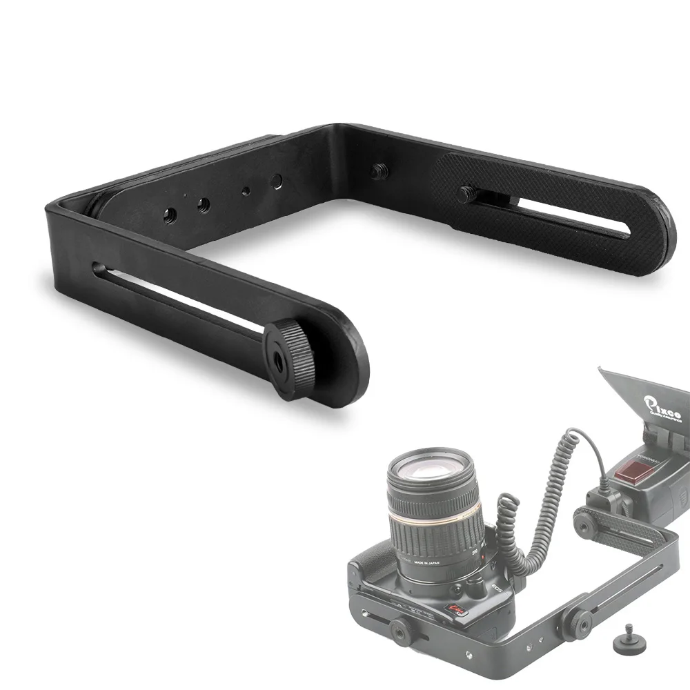 Double L-Shaped Metal Bracket Holder Mount for DSLR Camera Flash LED Light