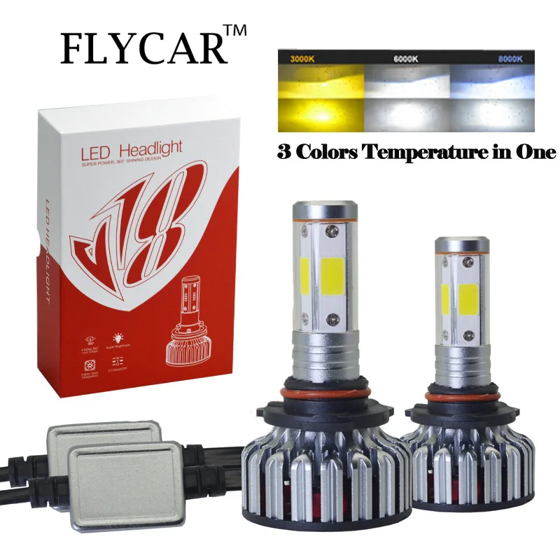 FLYCAR 4300K 6000K 8000K светодиодная лампа для фар H1 H7 H11 9005/HB3 9006/HB4 H4 9007/HB5 9012 Turbo