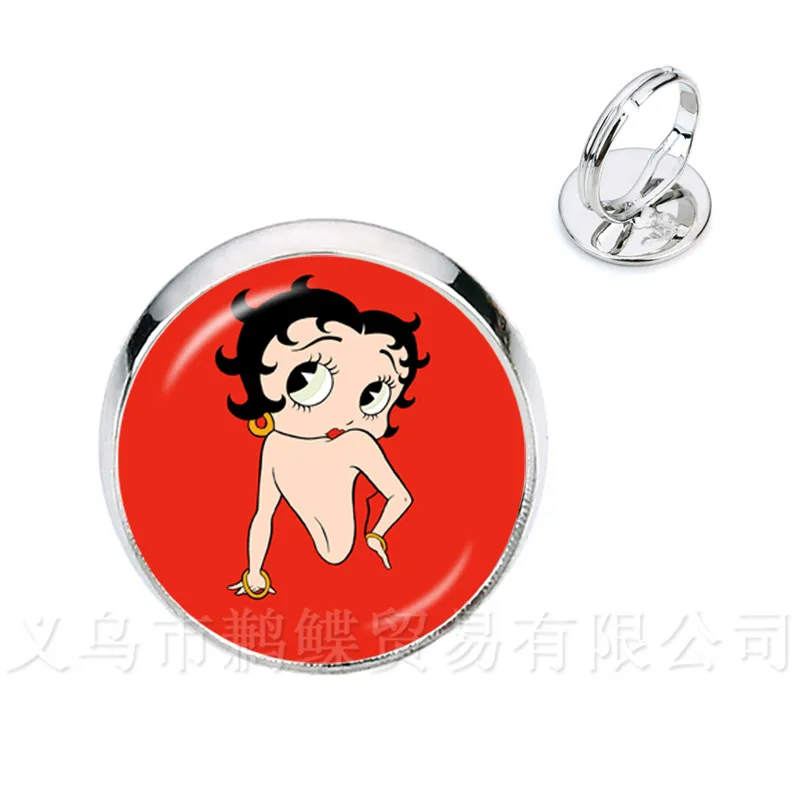 16 мм круглые стеклянные кабошоны кольца Betty Boop Регулируемые для женщин девушек