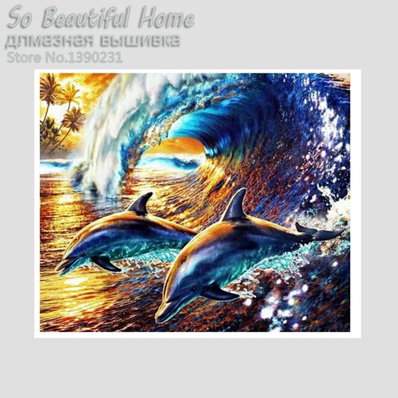 Dolphins Rough Sea Diy Diamond painting decorative handwork resinstone square full drill picture unfinish SH15178 | Дом и сад
