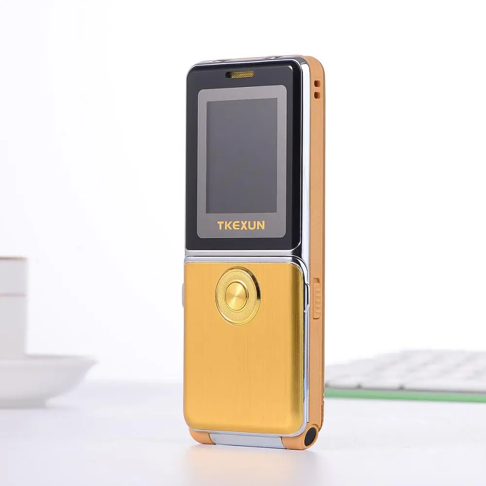 Мобильный телефон с откидным металлическим корпусом, две sim-карты, четыре диапазона, двойной фонарик, SOS, быстрый набор, большие голосовые мобильные телефоны TKEXUN G6000 - Цвет: Gold