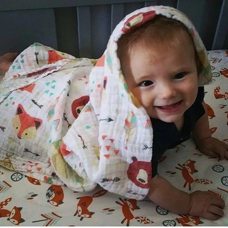 Cobertor para Bebê Fibra de Algodão Cobertor de Musselina Cobertores de Cama Algodão Bonito Impresso Recém-nascido Swaddle Envoltório Comfy Musselina Infantil 100% 7 Cobertores e mantas