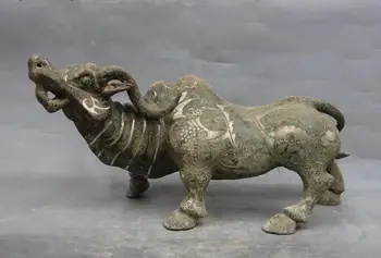 

Chinese Dynasty Bronze Copper Silver-Gilt OX Oxen Wild OX Phoenix Pattern Statue