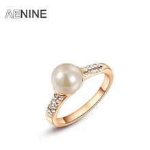 AENINE горный хрусталь обручальные кольца для женщин искусственный жемчуг элегантный Шарм покрытием ювелирные аксессуары кольца на палец L2010515235