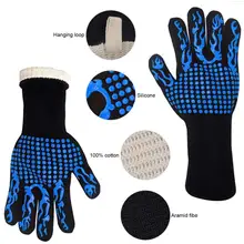 Перчатки для барбекю 932F 1472F(500C 800C) Экстремальные термостойкие силиконовые варежки, лучше всего для гриля, приготовления пищи, жарки и выпечки 14 дюймов синий