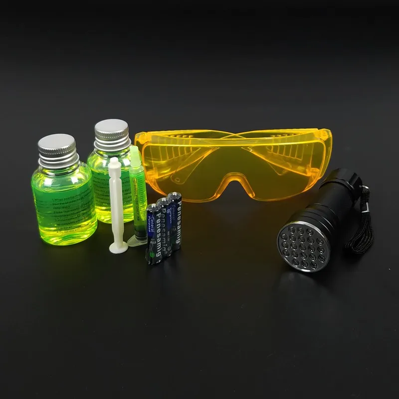Air Conditioning A/C System Leak Test Detector Kit Flashlight Protective Glasses UV Dye Tool Set
