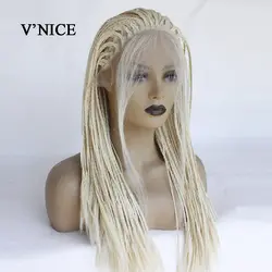 V'NICE блондинка коса парик с ребенком волос синтетические волосы на кружеве Искусственные парики для черный для женщин