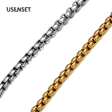 USENSET – collier de perles carré en acier inoxydable de 3mm de large, chaîne à maillons de 60cm de Long, bijoux Glamour à la mode M01